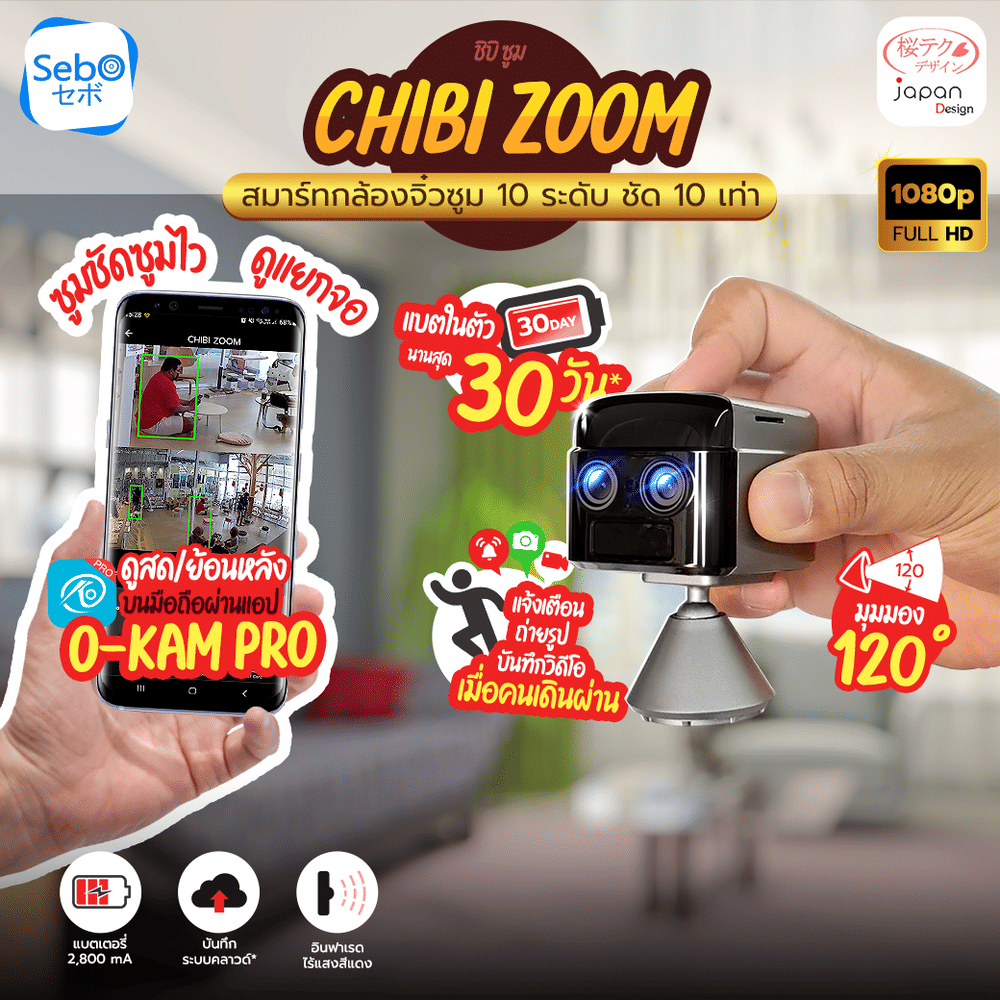 กล้องวงจรปิด SebO CHIBI ZOOM WIFI พร้อมแบตเตอรี่ในตัว